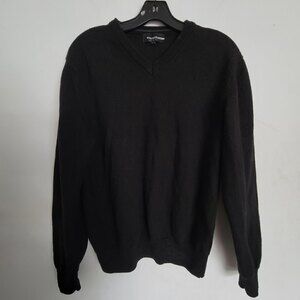 Marco Fiori Italy 100% Merino Wool Black V Neck Long Sleeve Sweater Size Large